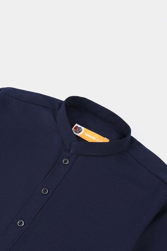 Boys Poly Viscose Printed Kurta (Zig Zag)-Navy Blue