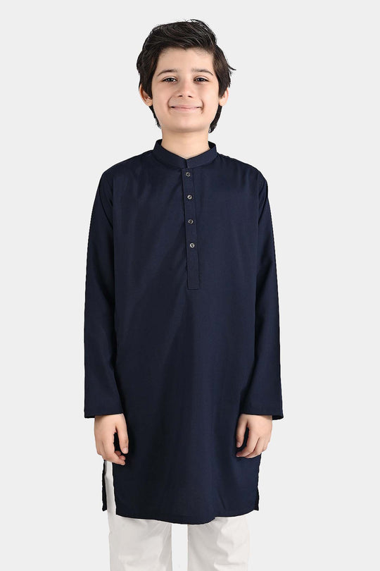 Boys Poly Viscose Printed Kurta (Zig Zag)-Navy Blue
