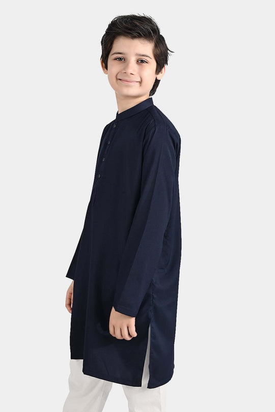 Boys Poly Viscose Printed Kurta (Zig Zag)-Navy Blue