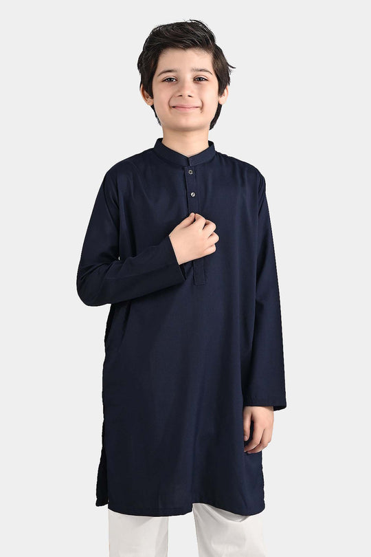 Boys Poly Viscose Printed Kurta (Zig Zag)-Navy Blue