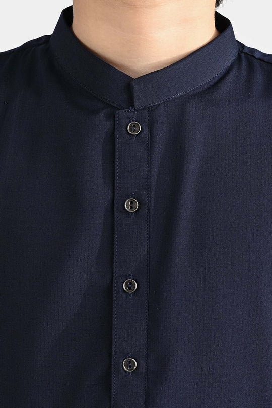 Boys Poly Viscose Printed Kurta (Zig Zag)-Navy Blue