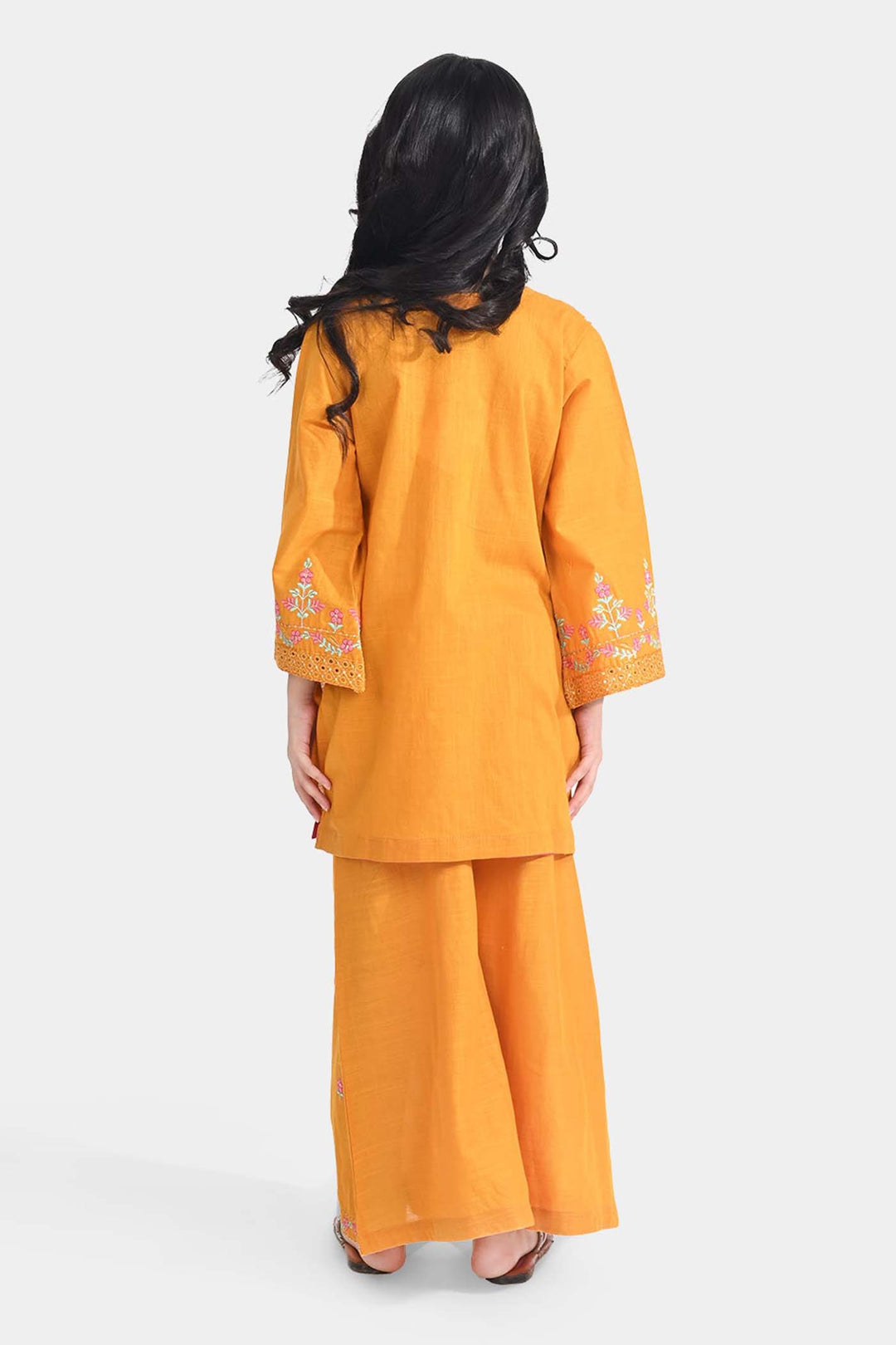 Girls Cotton Slub Emb 2Pcs Sher Bano-Mustard