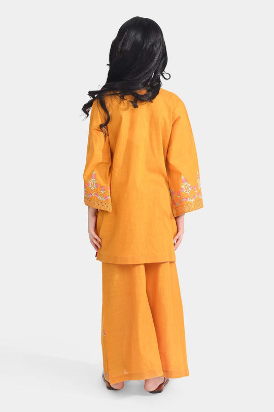 Girls Cotton Slub Emb 2Pcs Sher Bano-Mustard
