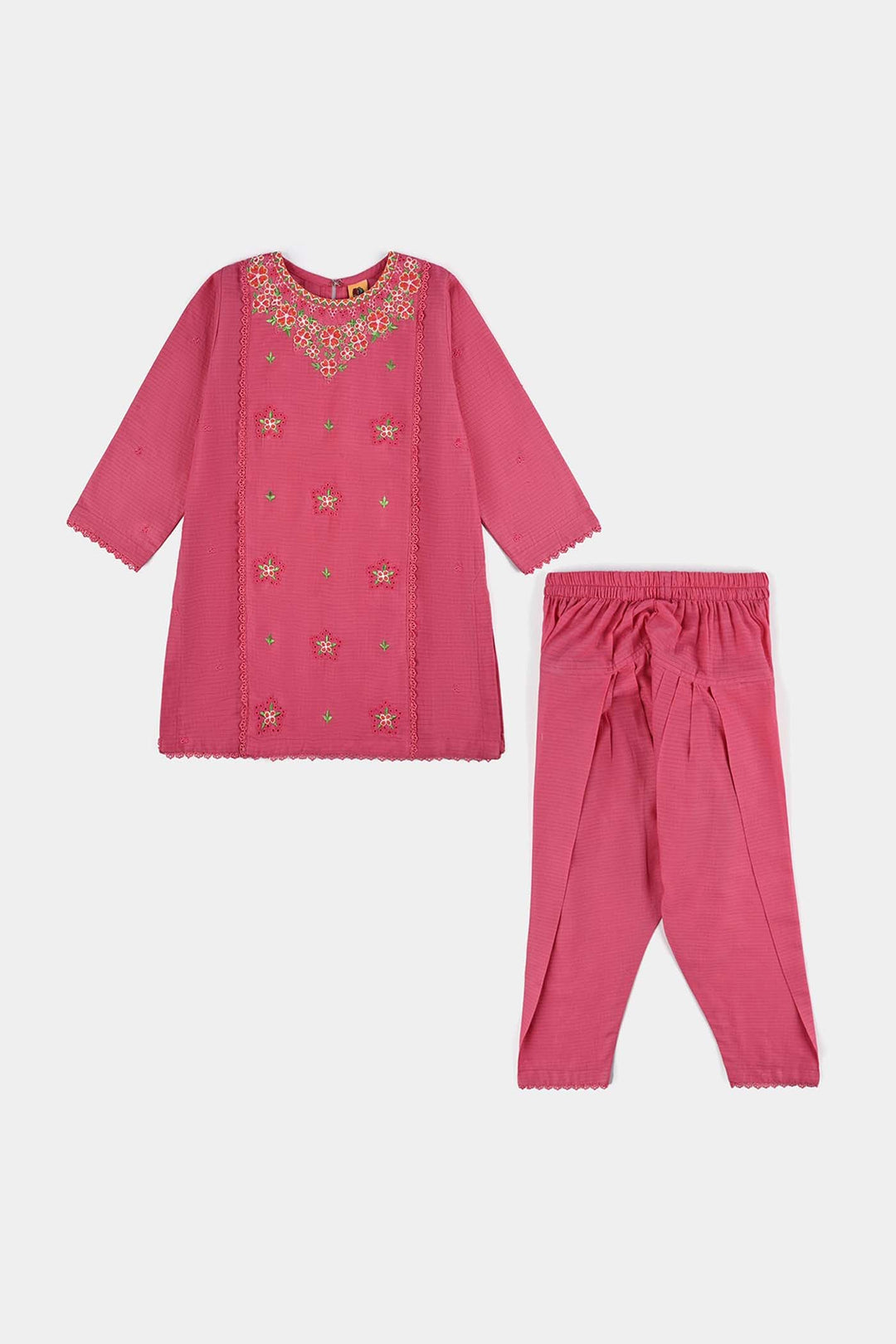 Girls Cotton Emb 2Pcs Petal-Pink