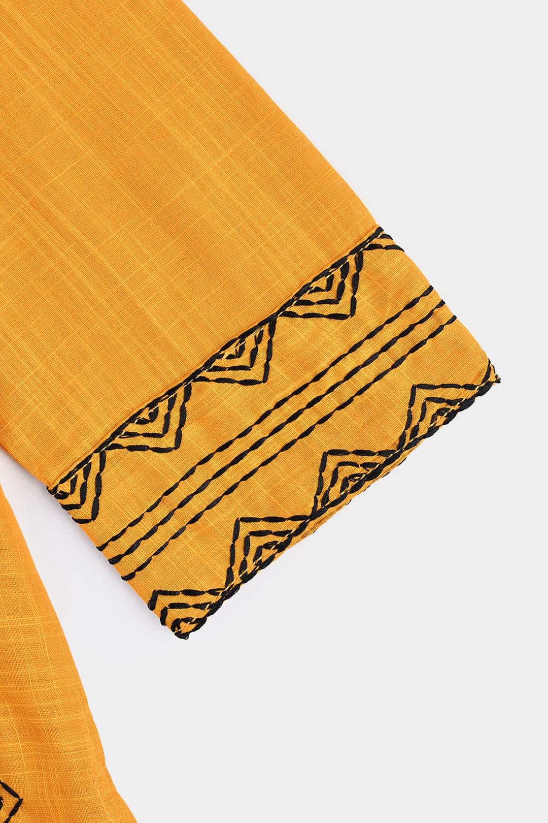 Girls Cotton Slub Emb Kurti-Mustard