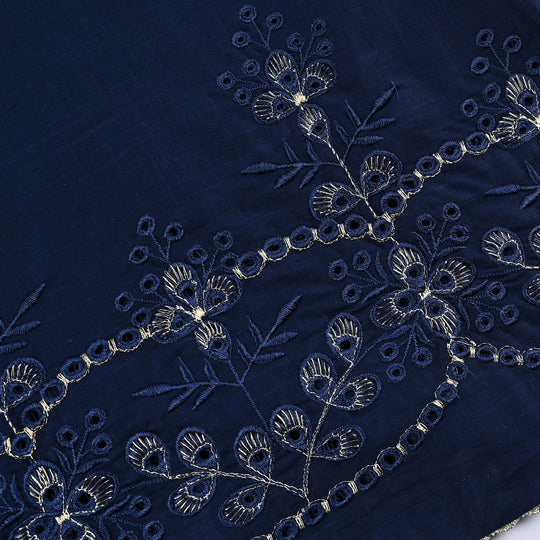Girls Cotton Slub Emb Kurti-Navy Blue