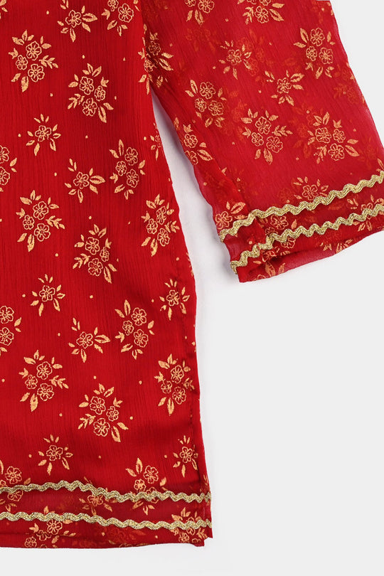 Girls Chiffon 2Pcs Little Gold-RED