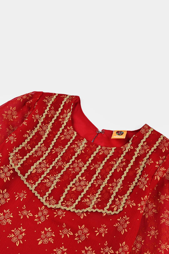 Girls Chiffon 2Pcs Little Gold-RED