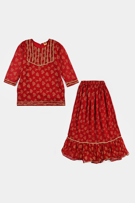 Girls Chiffon 2Pcs Little Gold-RED