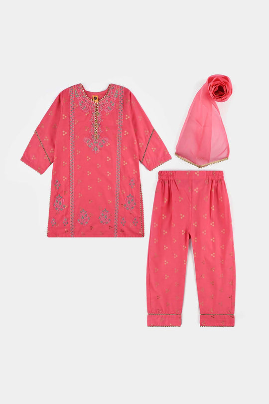 Girls Jacquard 3Pcs Hoor-T.Pink