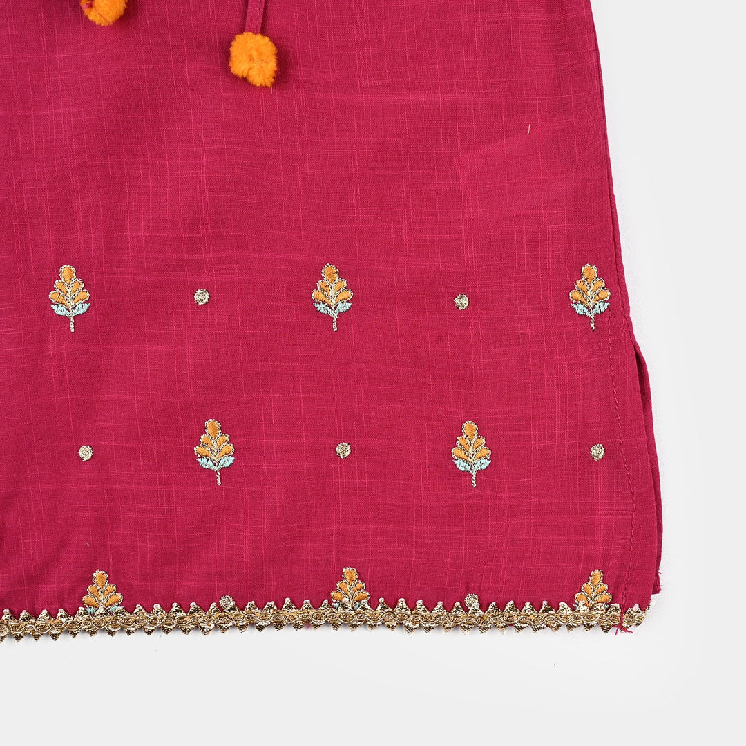 Infant Girls Cotton Slub Emb 2Pcs Magenta-Bright Pink