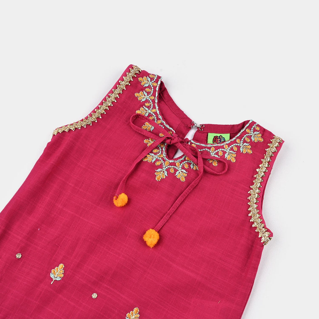 Infant Girls Cotton Slub Emb 2Pcs Magenta-Bright Pink