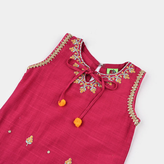 Infant Girls Cotton Slub Emb 2Pcs Magenta-Bright Pink