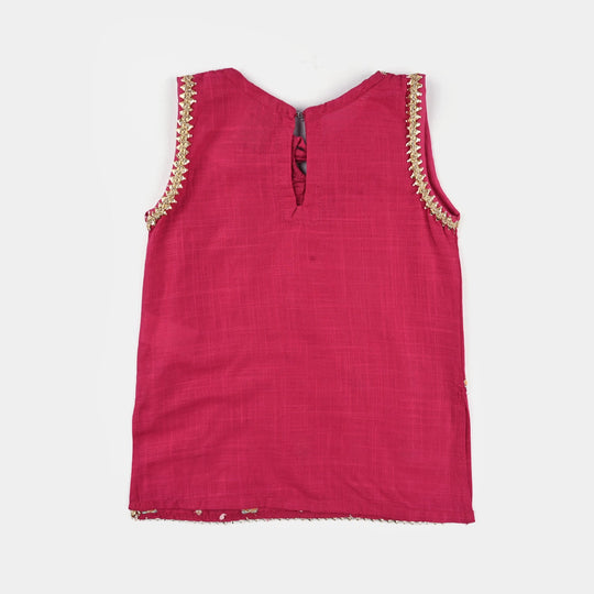 Infant Girls Cotton Slub Emb 2Pcs Magenta-Bright Pink