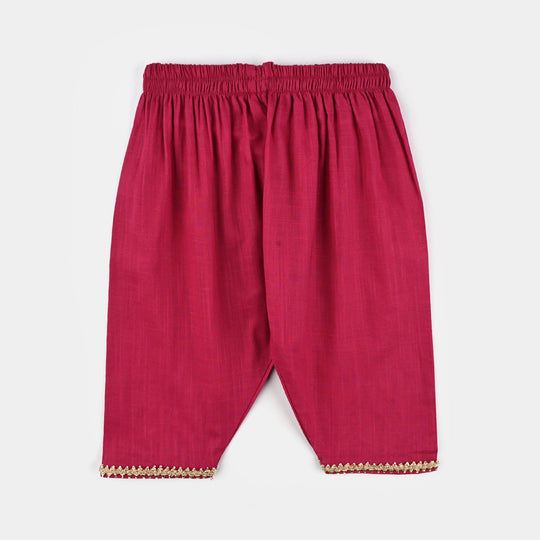 Infant Girls Cotton Slub Emb 2Pcs Magenta-Bright Pink