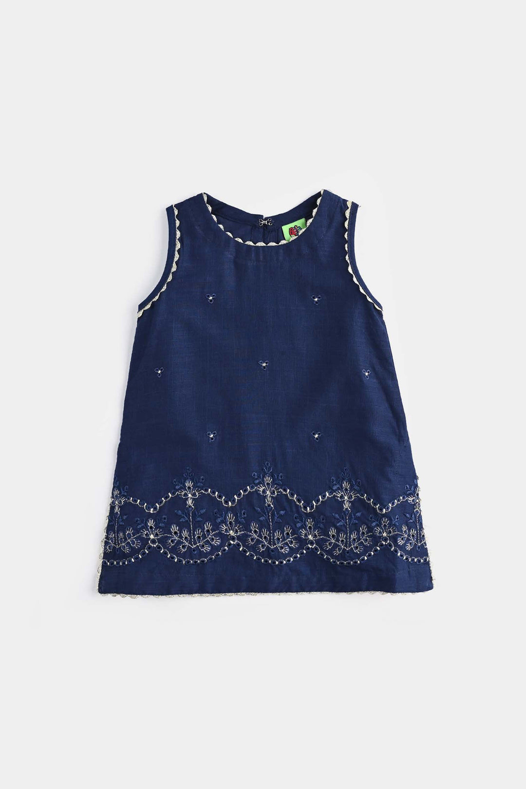 Infant Girls Cotton Slub Emb Kurti-Navy Blue