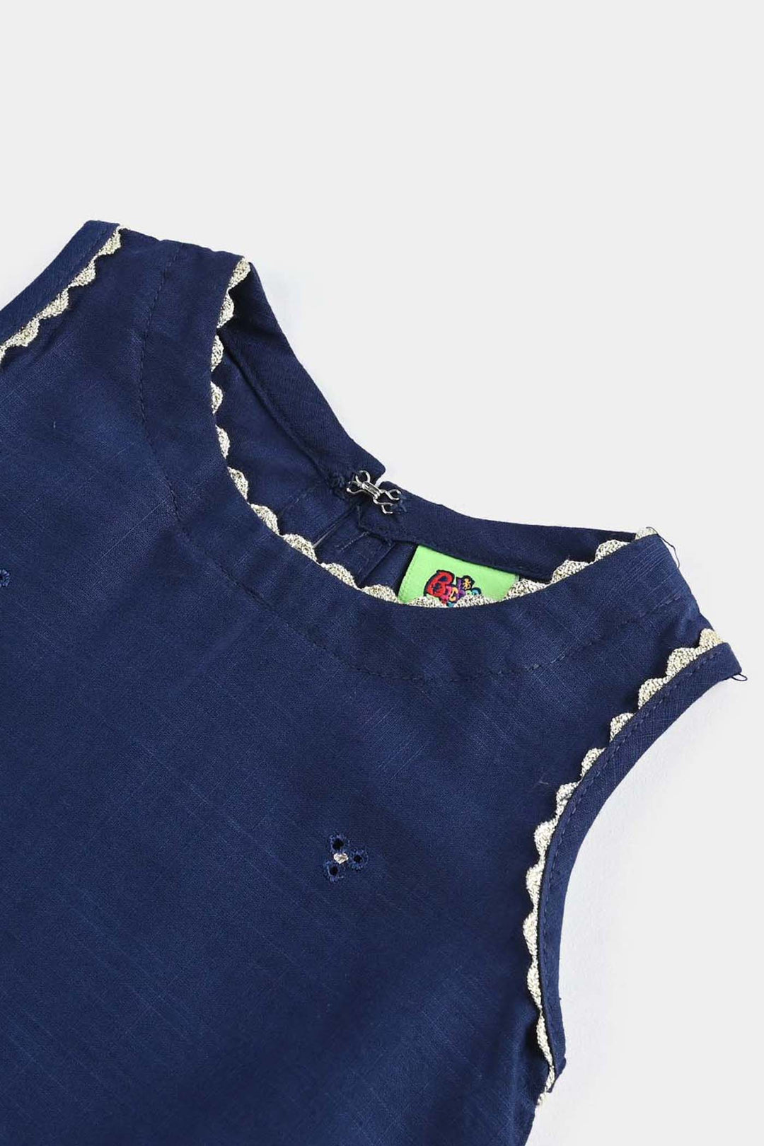 Infant Girls Cotton Slub Emb Kurti-Navy Blue