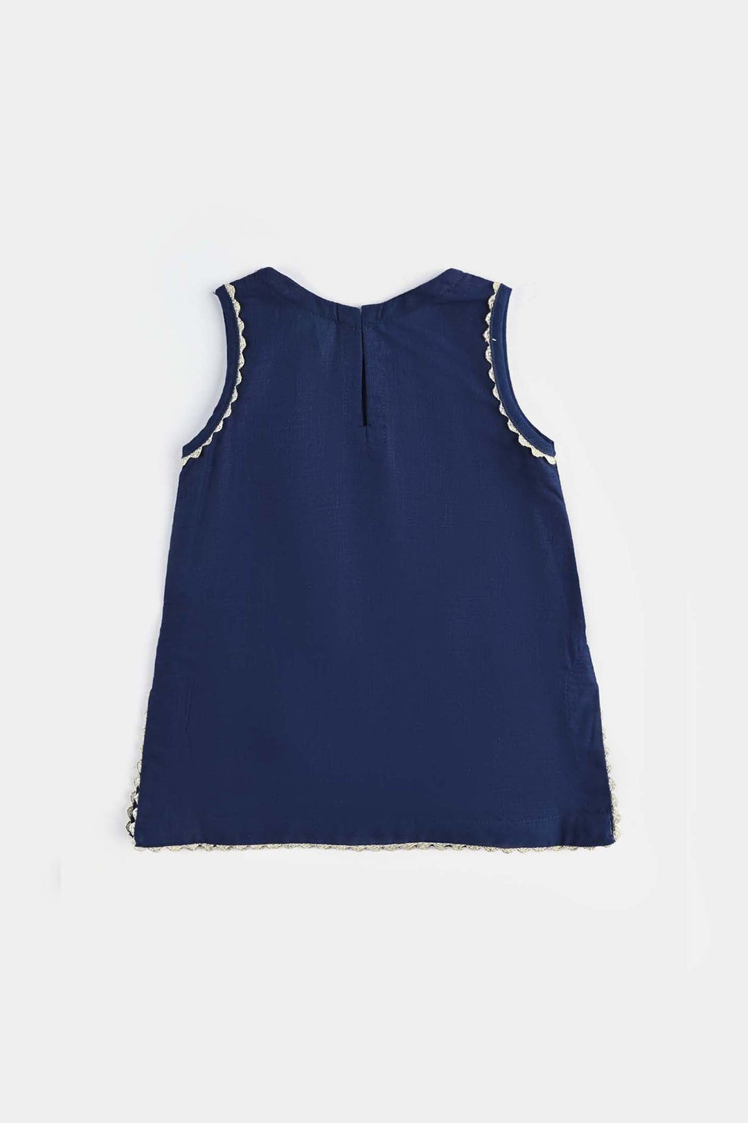 Infant Girls Cotton Slub Emb Kurti-Navy Blue