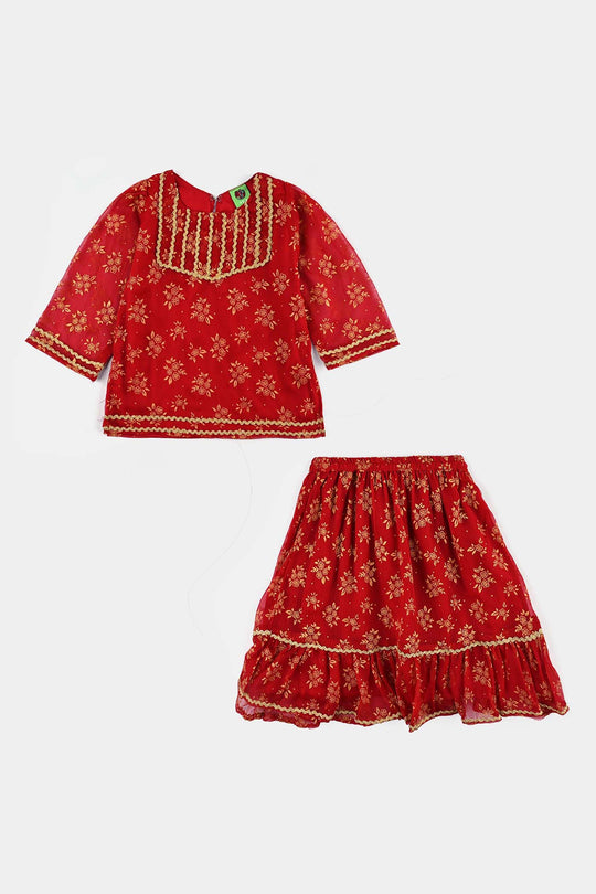 Infant Girls Chiffon 2Pcs Little Gold-RED