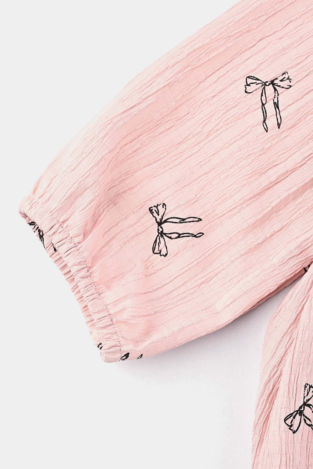 Girls Poly Cotton Emb Top Bow-Pink