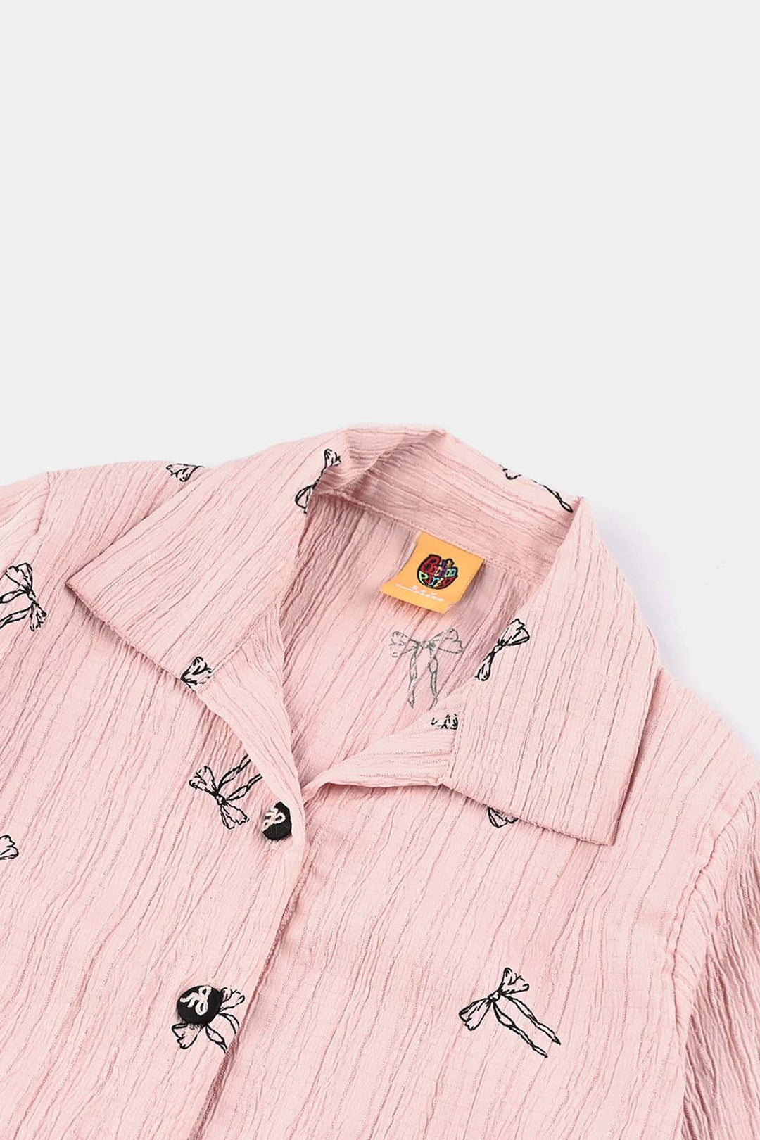 Girls Poly Cotton Emb Top Bow-Pink