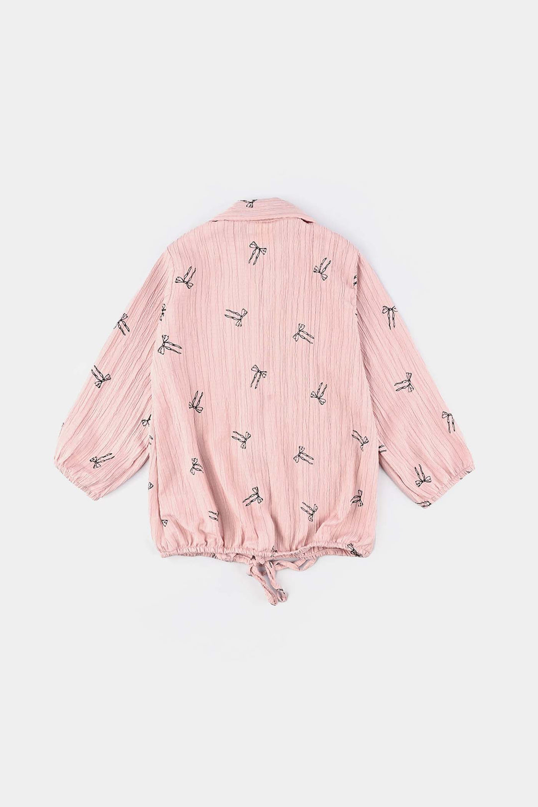 Girls Poly Cotton Emb Top Bow-Pink