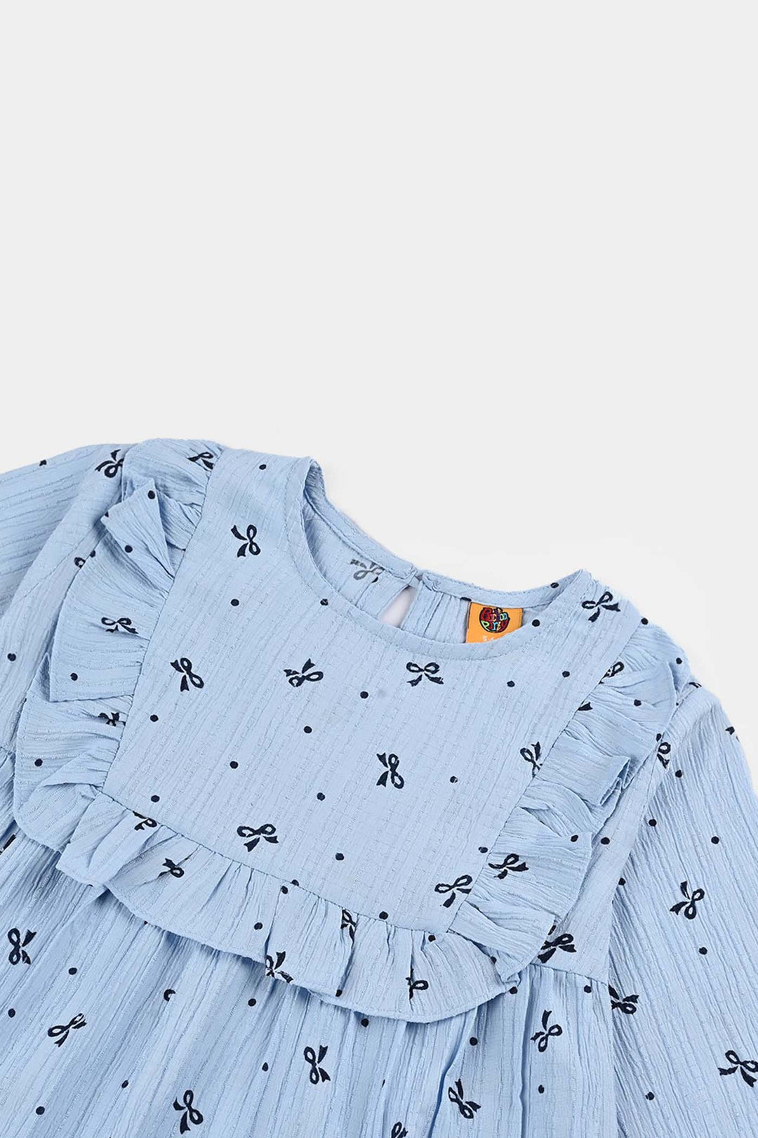 Girls Poly Cotton Casual Top Blue Bow