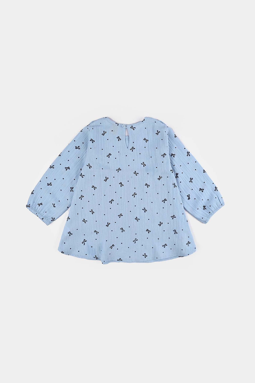 Girls Poly Cotton Casual Top Blue Bow