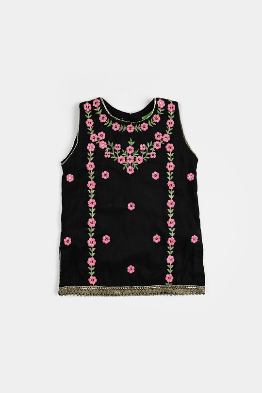 Infant Girls Raw Silk Fancy 2Pcs Little Beauty-BLACK