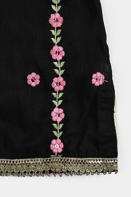 Infant Girls Raw Silk Fancy 2Pcs Little Beauty-BLACK