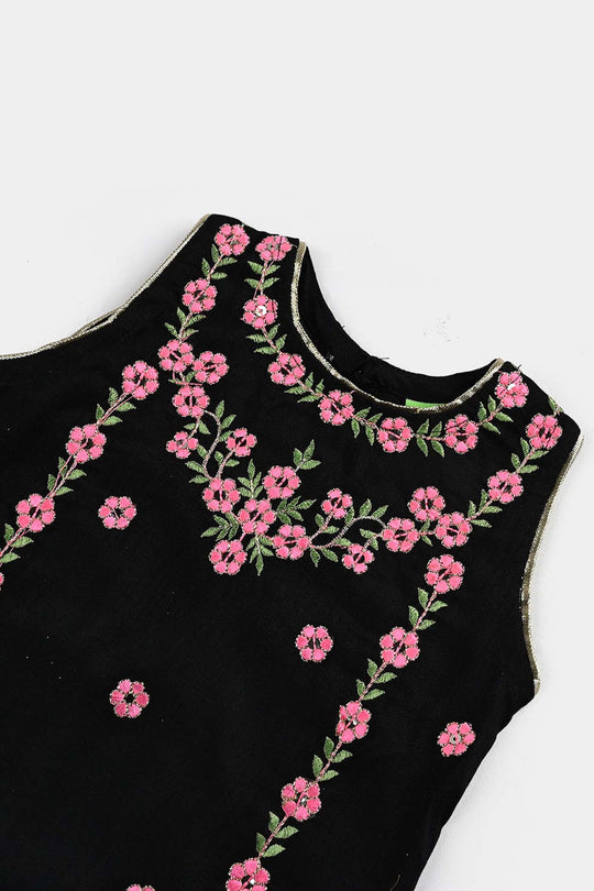 Infant Girls Raw Silk Fancy 2Pcs Little Beauty-BLACK