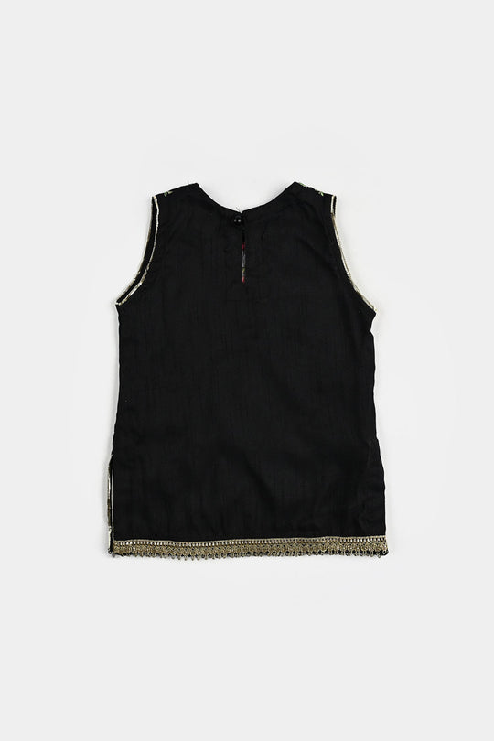 Infant Girls Raw Silk Fancy 2Pcs Little Beauty-BLACK