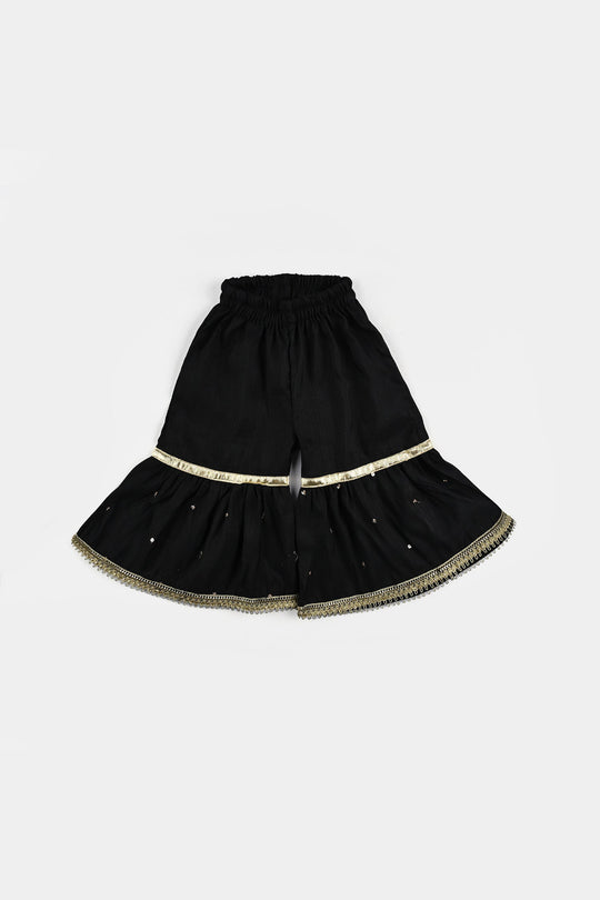 Infant Girls Raw Silk Fancy 2Pcs Little Beauty-BLACK