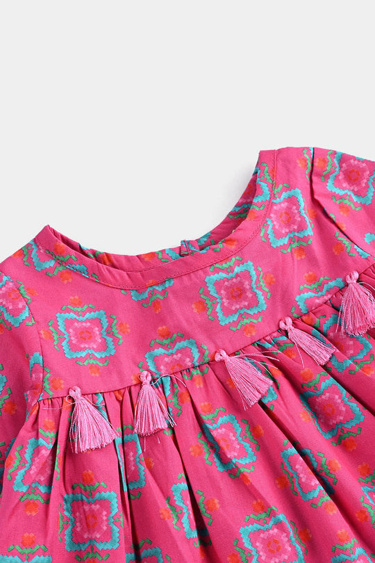 Infant Girls Cotton Poplin Printed 2Pcs-Pink
