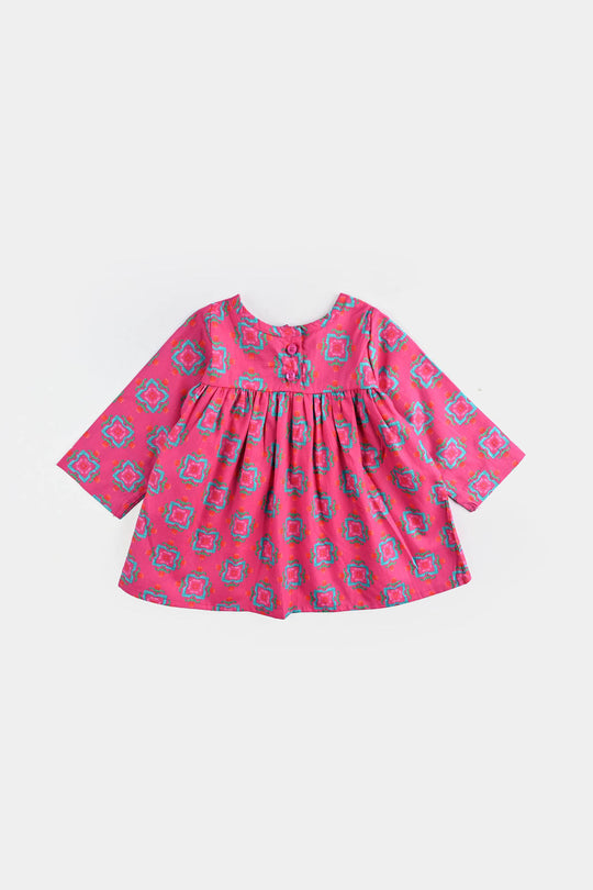 Infant Girls Cotton Poplin Printed 2Pcs-Pink