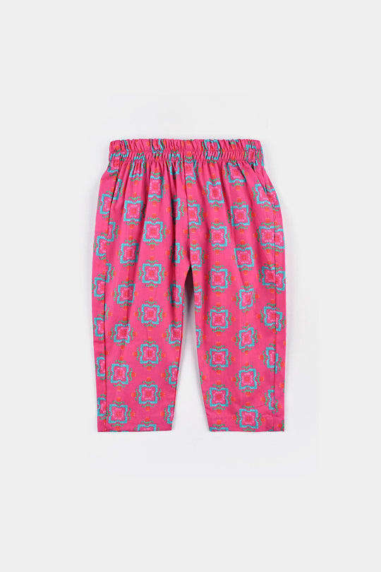 Infant Girls Cotton Poplin Printed 2Pcs-Pink