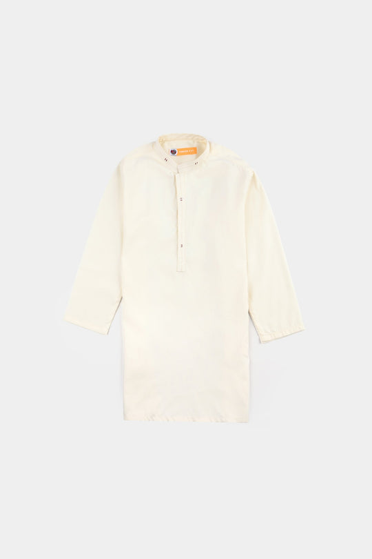 Boys Poly Viscose Embroidered Kurta (Contrast EMB)-Cream
