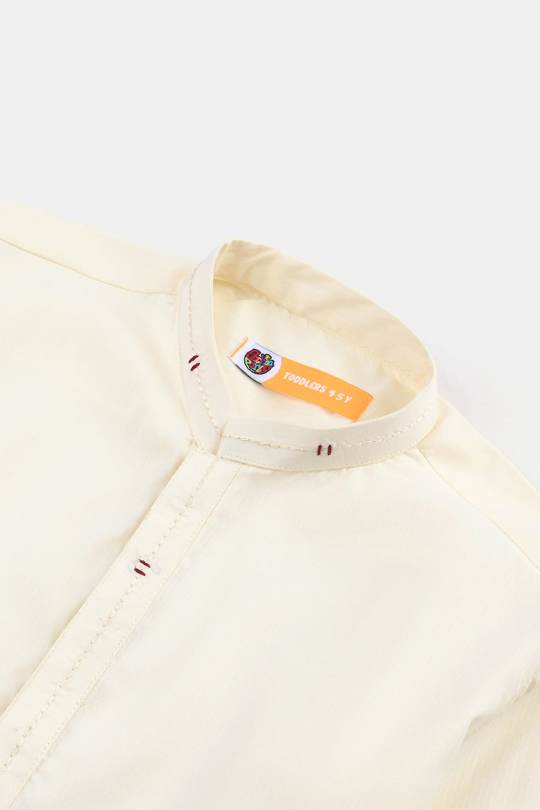 Boys Poly Viscose Embroidered Kurta (Contrast EMB)-Cream