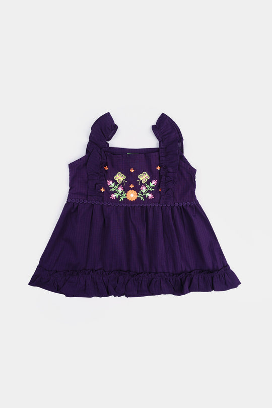 Infant Girls Cotton Emb Kurti Little Frill-Purple