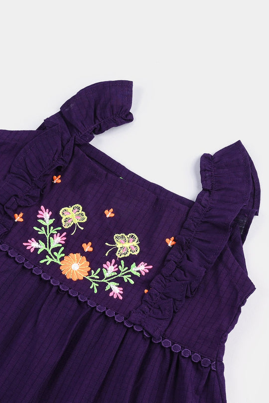 Infant Girls Cotton Emb Kurti Little Frill-Purple
