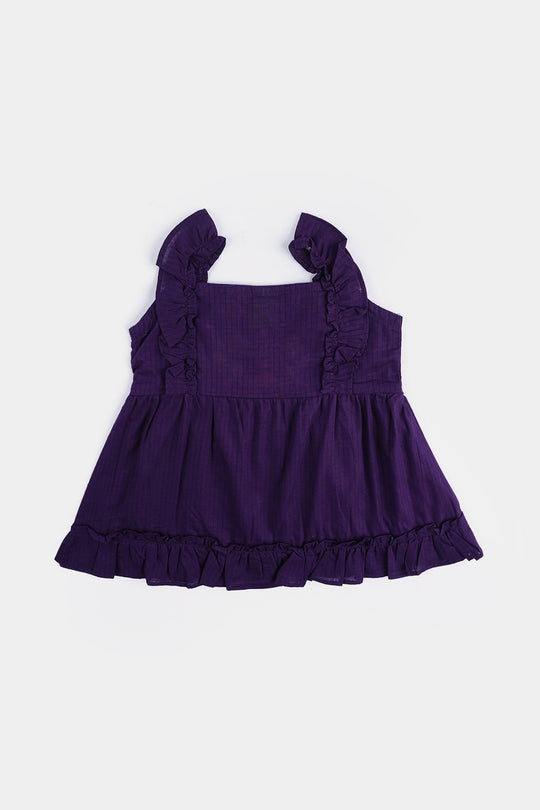 Infant Girls Cotton Emb Kurti Little Frill-Purple