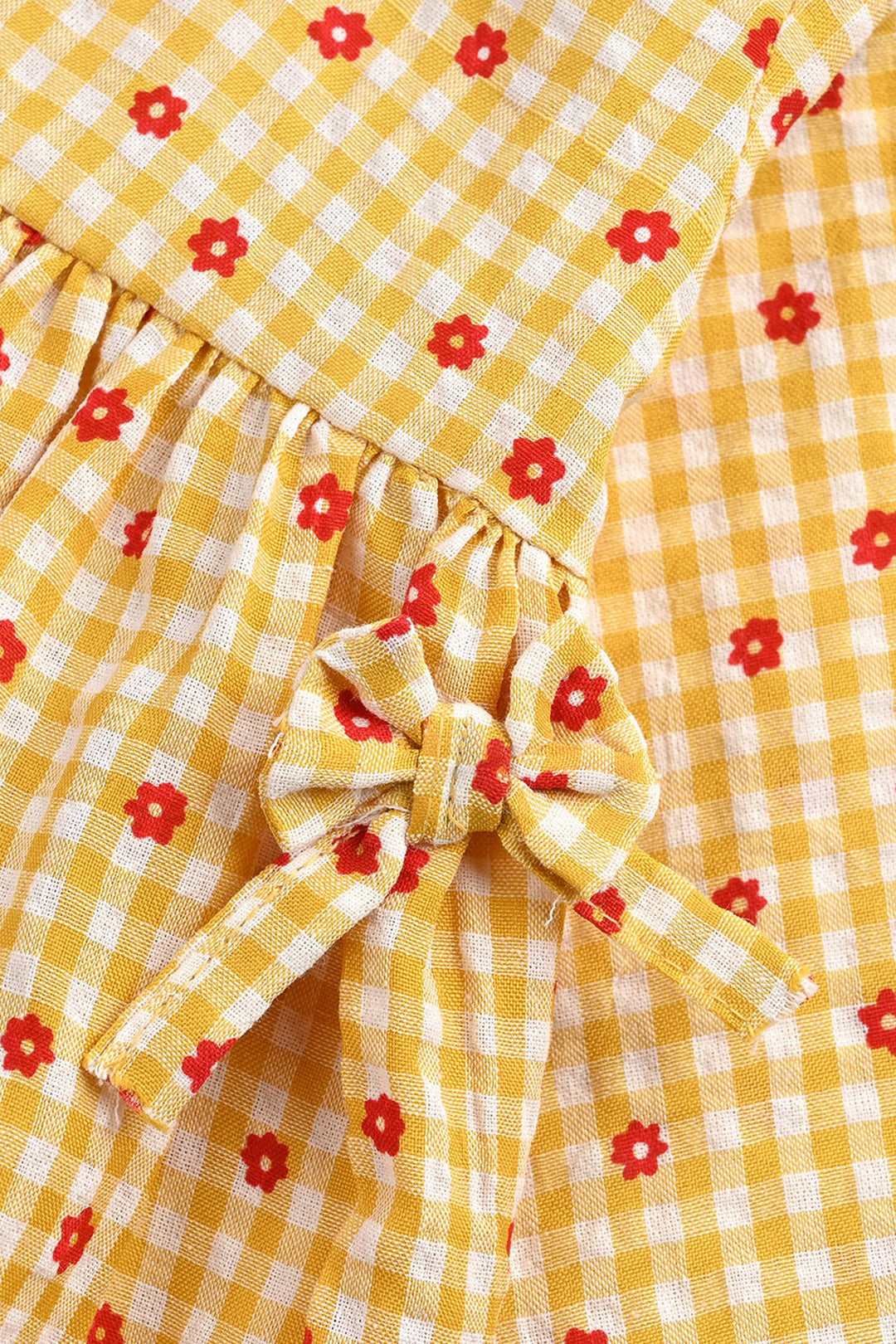 Infant Girls Cotton Casual Frock Yellow Checks-Mustard