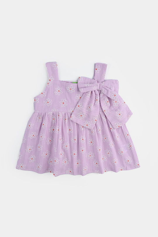 Infant Girls Cotton Casual Frock Lavender White Flowers