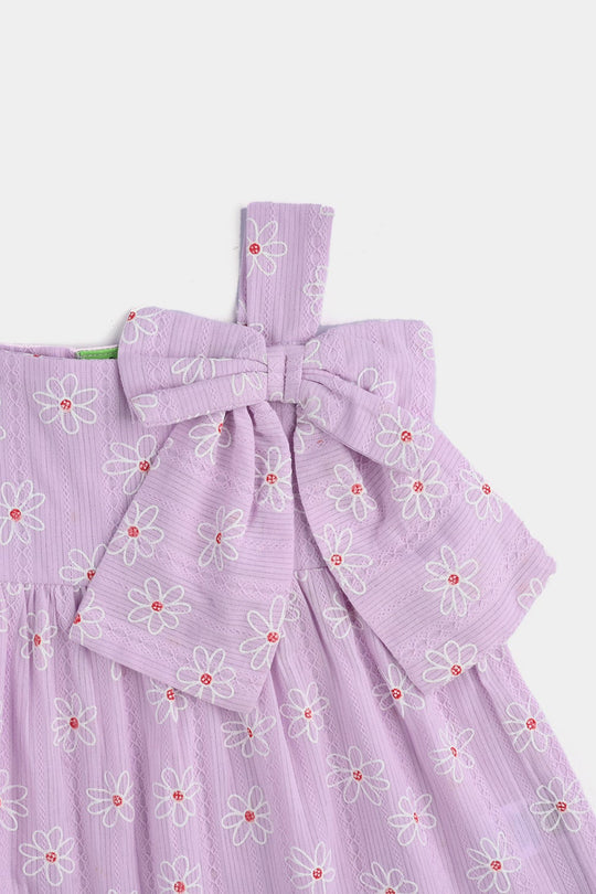 Infant Girls Cotton Casual Frock Lavender White Flowers