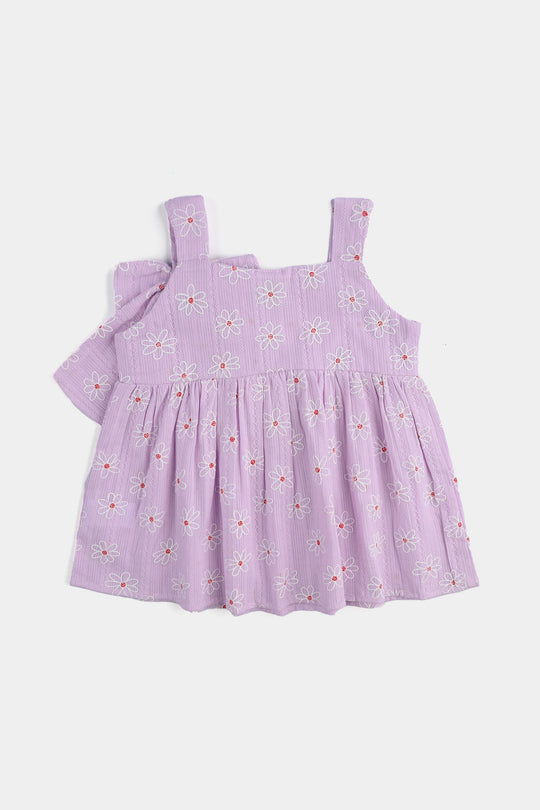 Infant Girls Cotton Casual Frock Lavender White Flowers