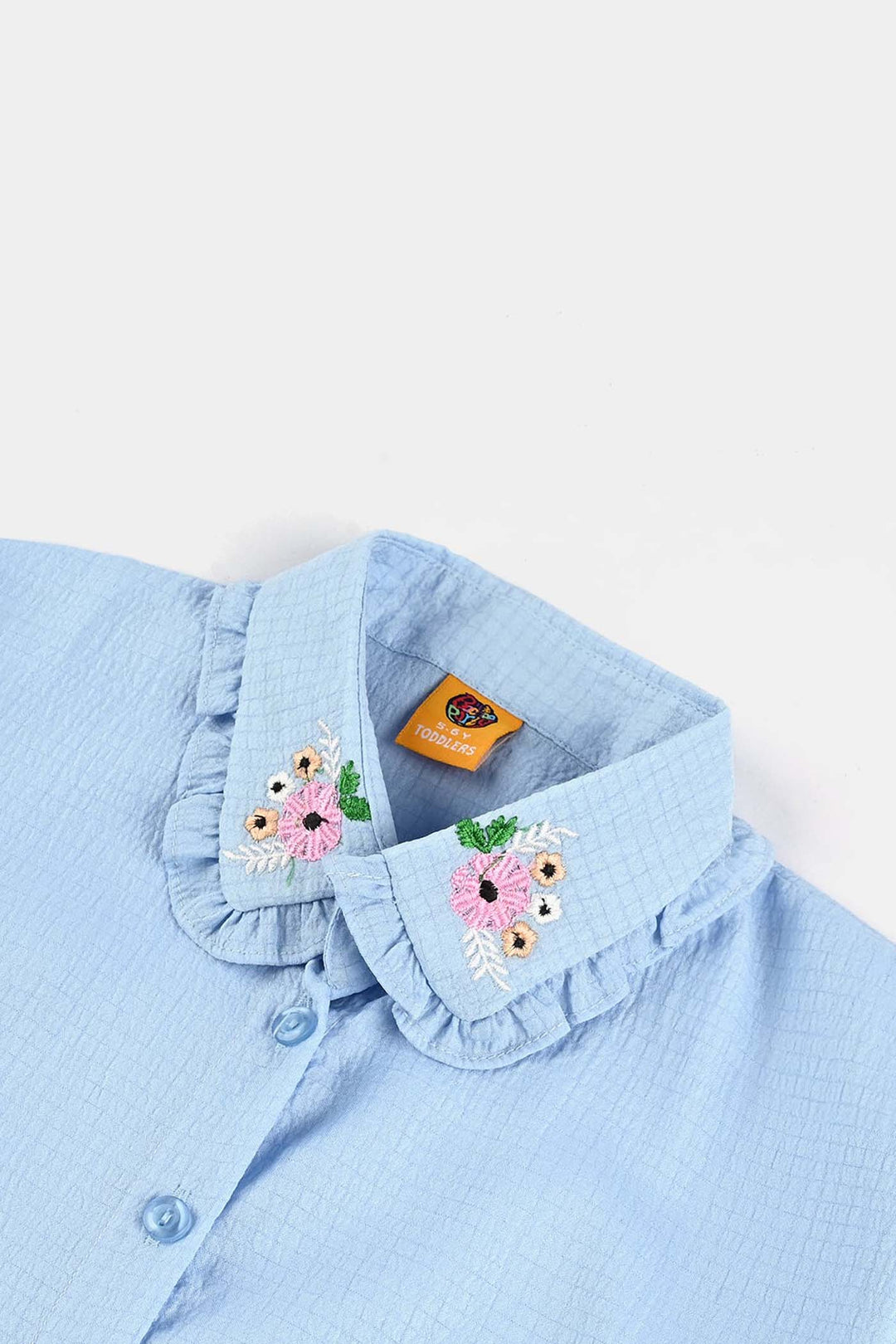 Girls Poly Crinkle Emb Co-Ord Set Frill Collor - Blue