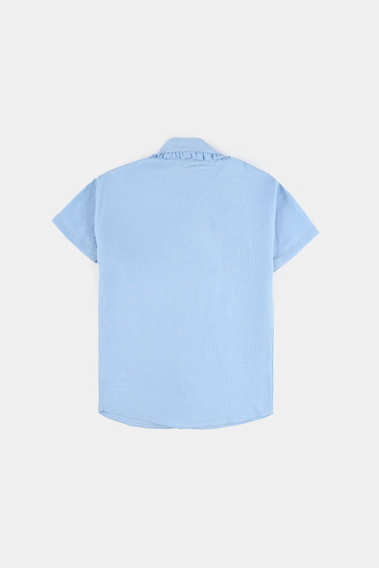 Girls Poly Crinkle Emb Co-Ord Set Frill Collor - Blue