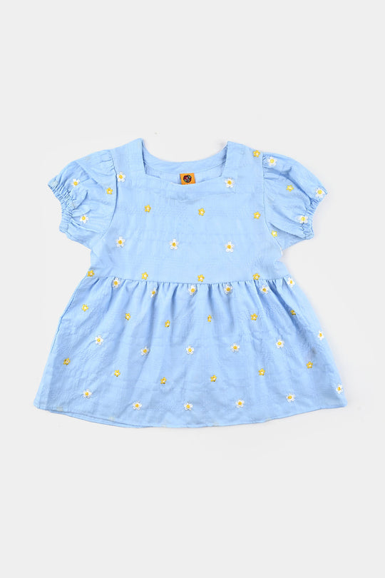 Girls Poly Crinkle Emb Top Bubble Up-Blue