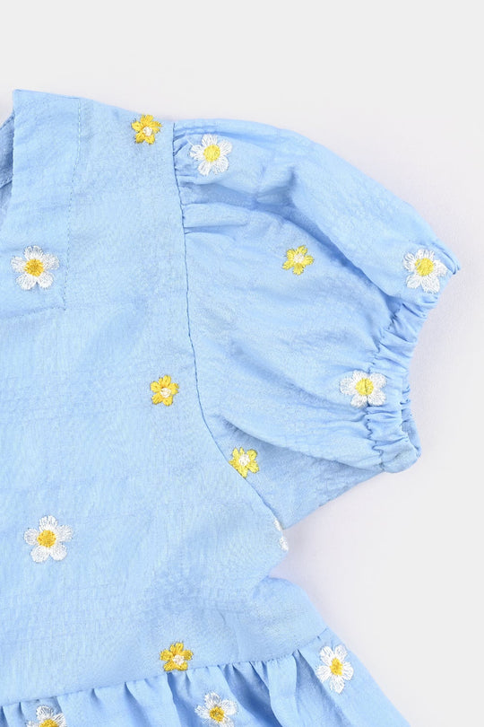 Girls Poly Crinkle Emb Top Bubble Up-Blue