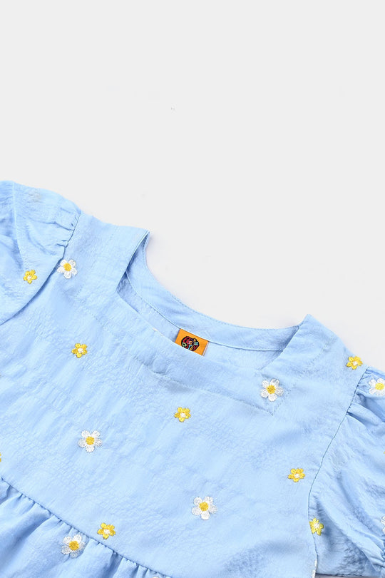 Girls Poly Crinkle Emb Top Bubble Up-Blue